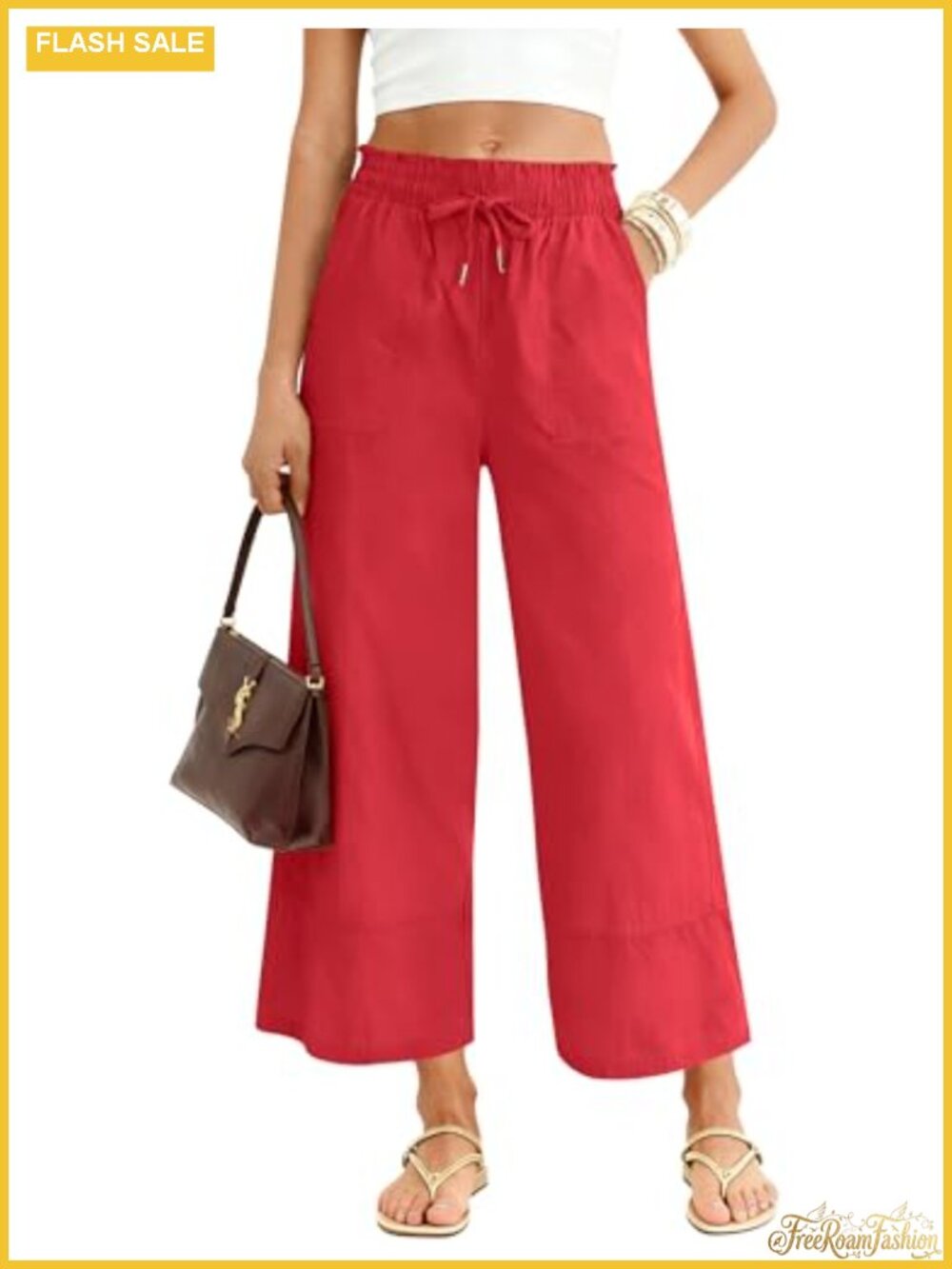 Women's Casual Wide Leg Palazzo Pants Drawstring Elastic Waist Flowy with